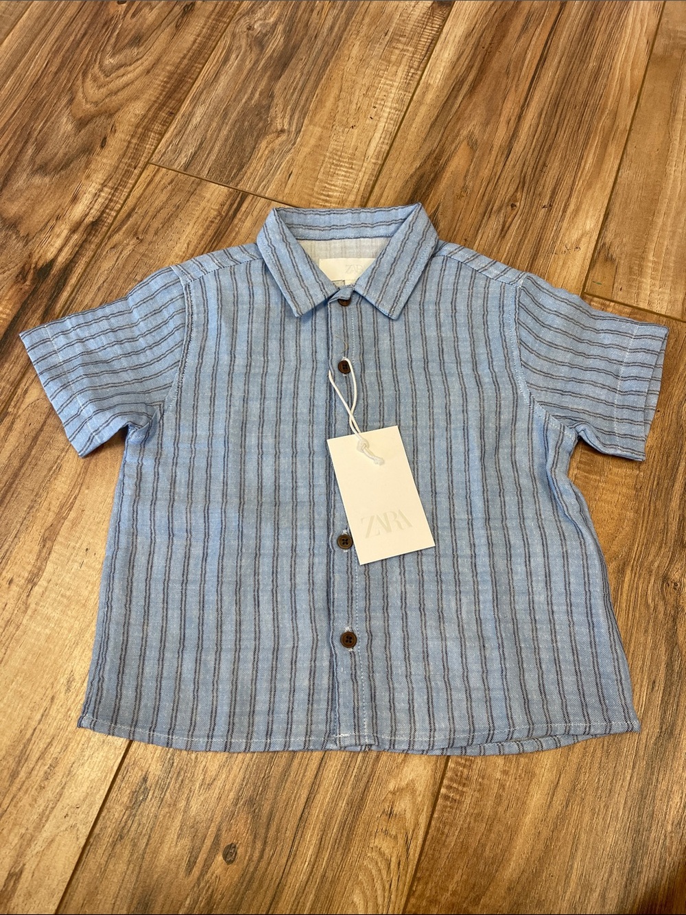 Zara Light Blue Striped Button-Down Shirt